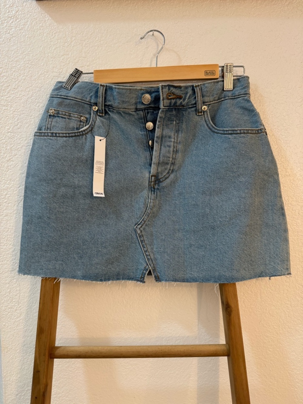 ASOS Light Blue Button-Front Denim Mini Skirt